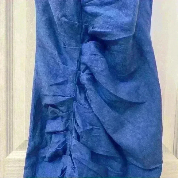Zara RUCHED LINEN BLEND MIDI DRESS Blue Size M - Picture 6 of 10